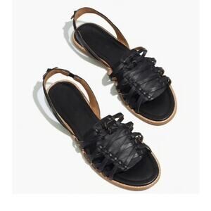 Madewell The Maya Huarache Flat Slingback Sandals in Black Leather